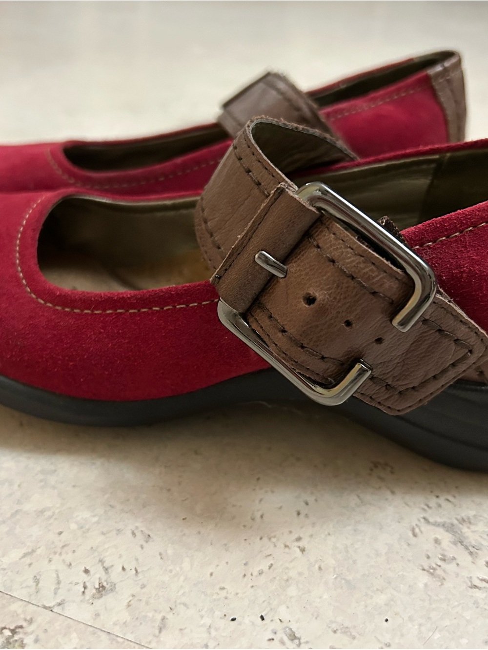 Red Hush Puppies Mary Jane’s with Brown Strap - Picture 2 of 5